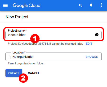 Create a new Google Cloud Project