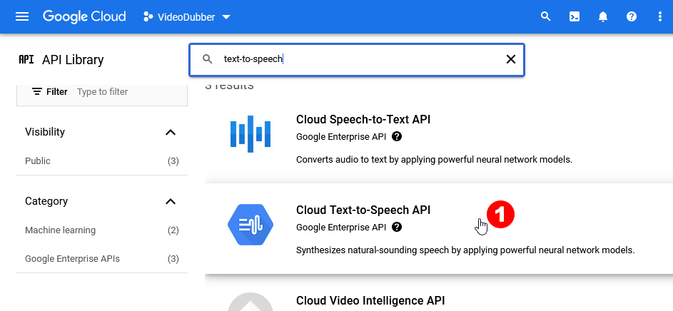 Click on Cloud Text-to-Speech service